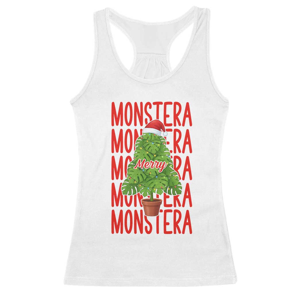 Merry Monstera Racerback Tank Top Plant Lover Christmas Gift TS12 White Print Your Wear