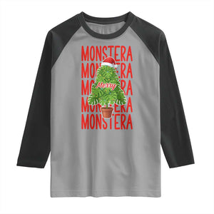 Merry Monstera Raglan Shirt Plant Lover Christmas Gift TS12 Sport Gray Black Print Your Wear