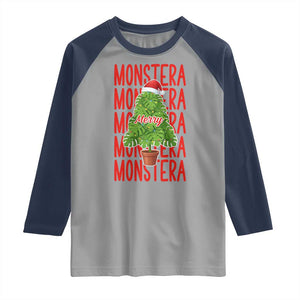 Merry Monstera Raglan Shirt Plant Lover Christmas Gift TS12 Sport Gray Navy Print Your Wear