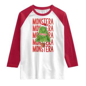 Merry Monstera Raglan Shirt Plant Lover Christmas Gift TS12 White Red Print Your Wear