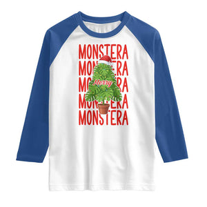 Merry Monstera Raglan Shirt Plant Lover Christmas Gift TS12 White Royal Print Your Wear