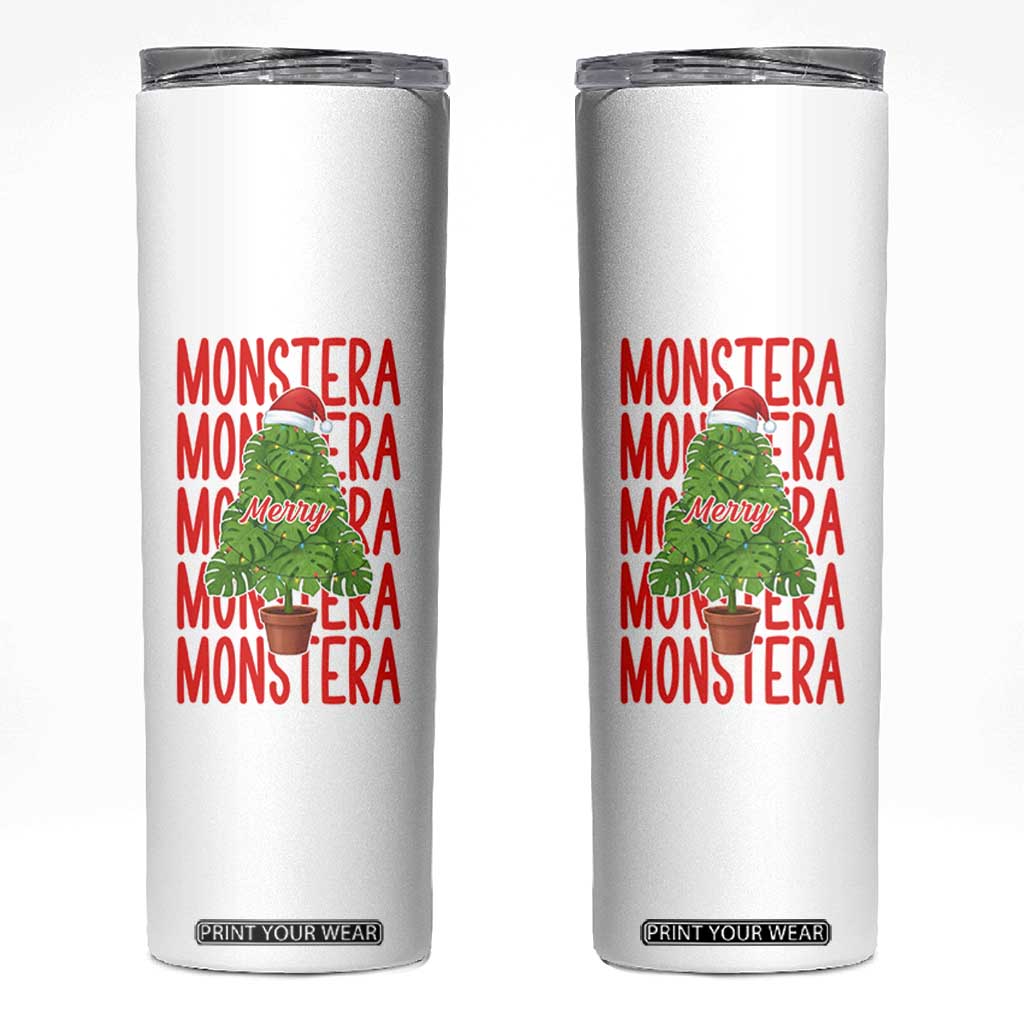 Merry Monstera Skinny Tumbler Plant Lover Christmas Gift TS12 White Print Your Wear