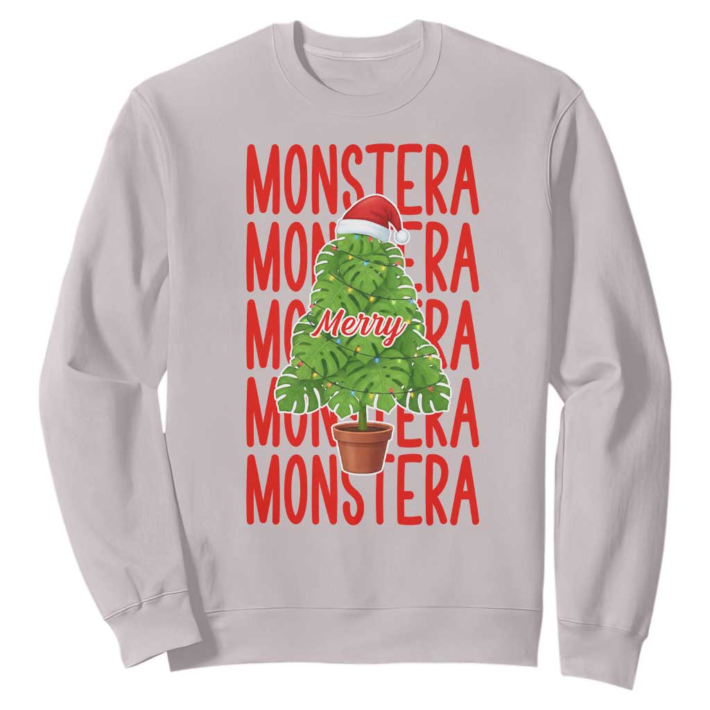 Merry Monstera Sweatshirt Plant Lover Christmas Gift TS12 Ice Gray Print Your Wear
