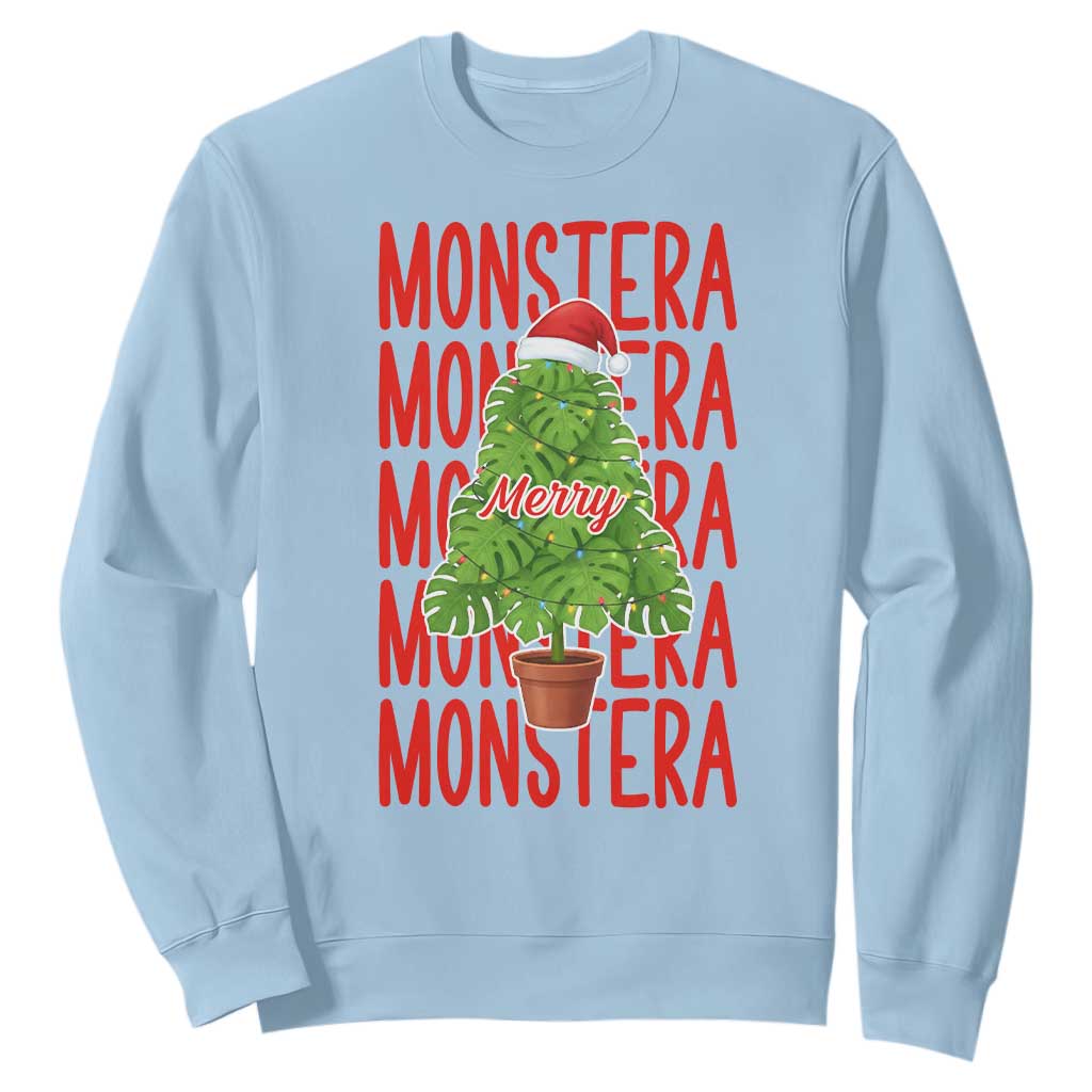 Merry Monstera Sweatshirt Plant Lover Christmas Gift TS12 Light Blue Print Your Wear