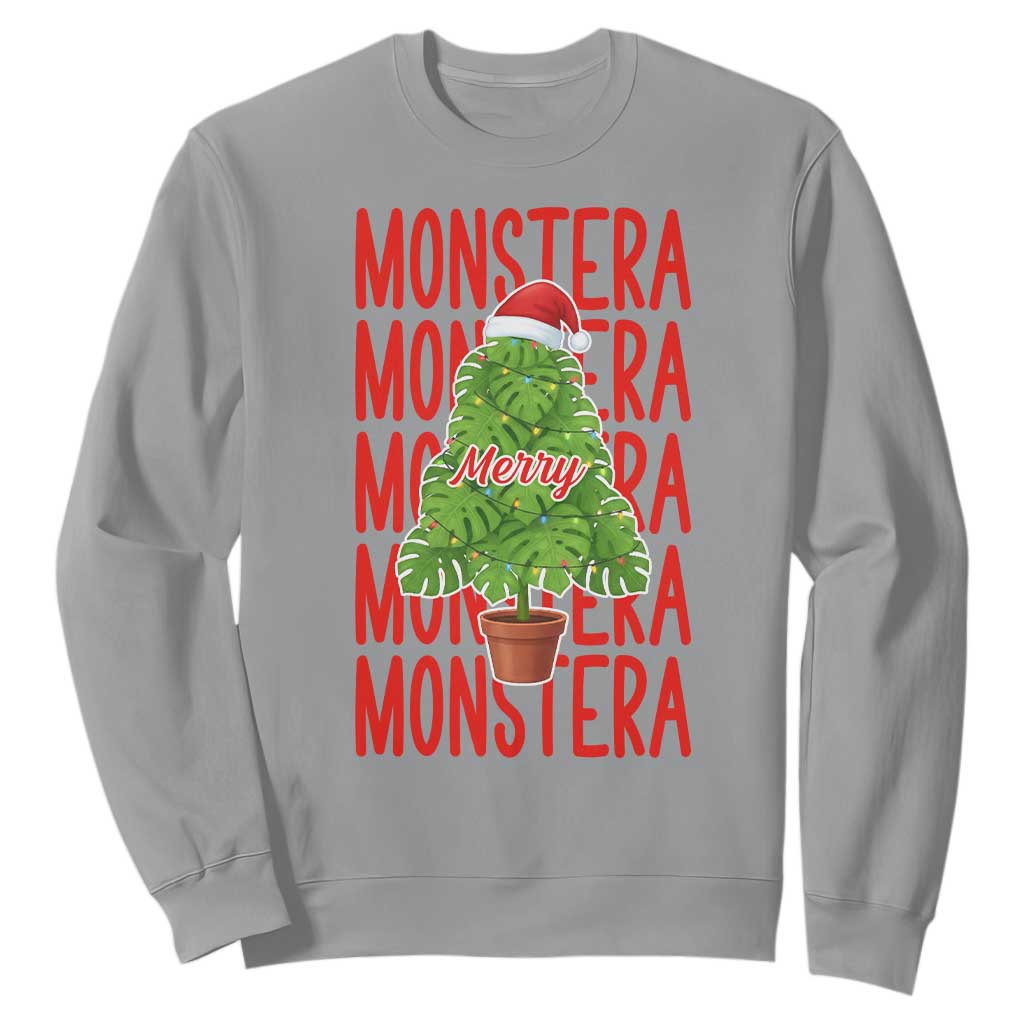 Merry Monstera Sweatshirt Plant Lover Christmas Gift TS12 Sport Gray Print Your Wear