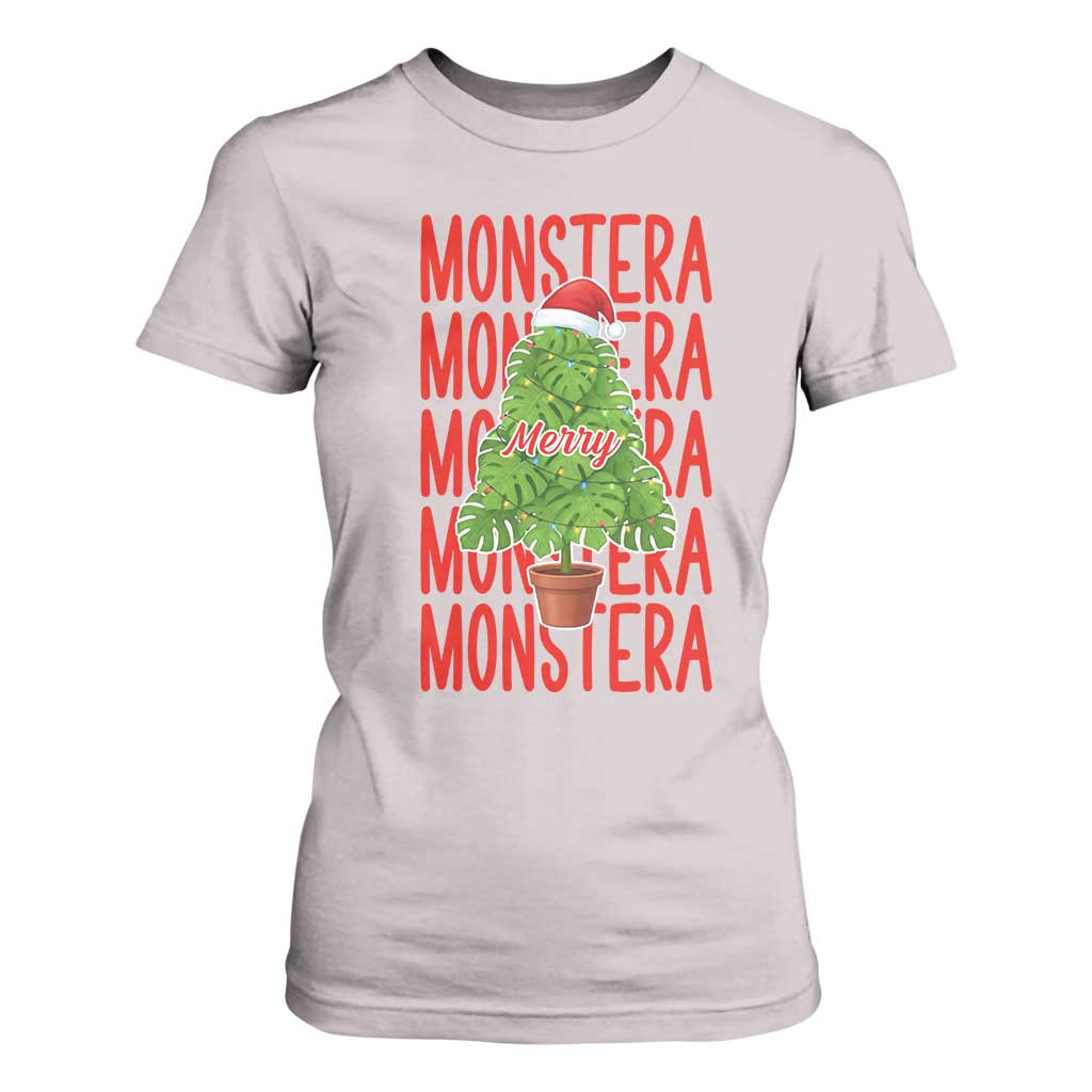 Merry Monstera T Shirt For Women Plant Lover Christmas Gift TS12 Ice Gray Print Your Wear