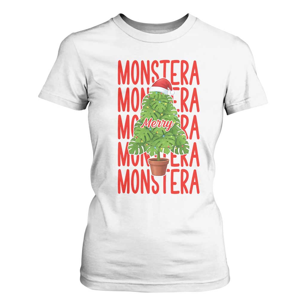 Merry Monstera T Shirt For Women Plant Lover Christmas Gift TS12 White Print Your Wear