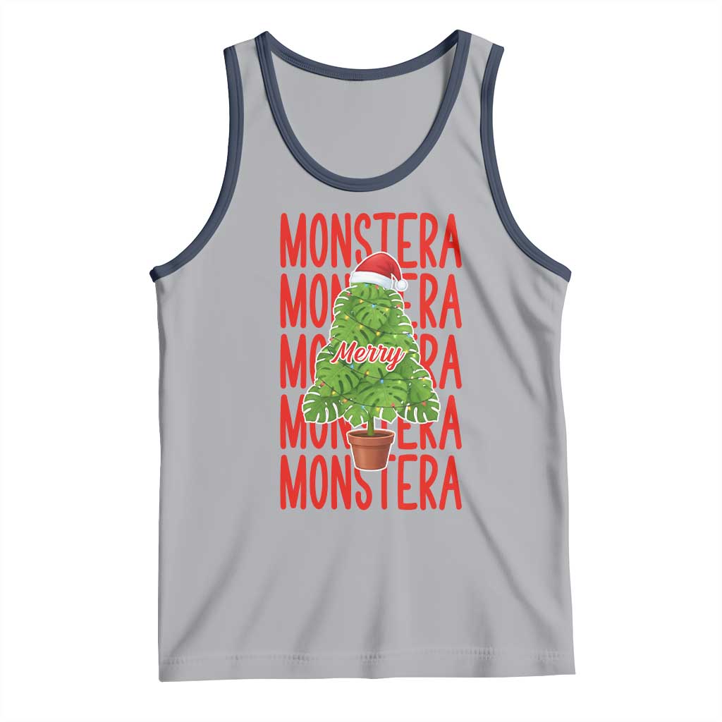 Merry Monstera Tank Top Plant Lover Christmas Gift TS12 Athletic Heather Navy Print Your Wear