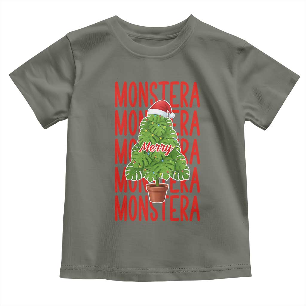 Merry Monstera Toddler T Shirt Plant Lover Christmas Gift TS12 Military Green Print Your Wear