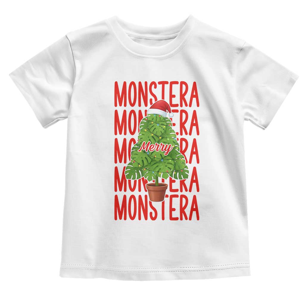 Merry Monstera Toddler T Shirt Plant Lover Christmas Gift TS12 White Print Your Wear