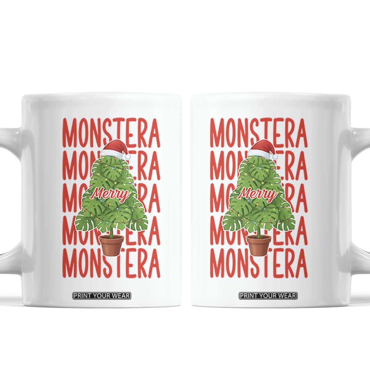 Merry Monstera Coffee Mug Plant Lover Christmas Gift TS12 White Print Your Wear