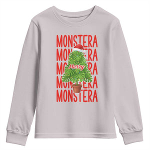 Merry Monstera Youth Sweatshirt Plant Lover Christmas Gift TS12 Ice Gray Print Your Wear