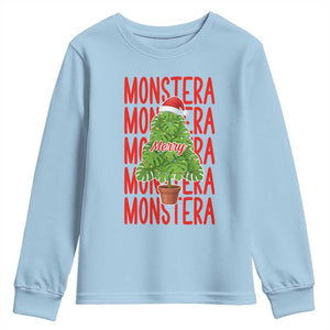 Merry Monstera Youth Sweatshirt Plant Lover Christmas Gift TS12 Light Blue Print Your Wear