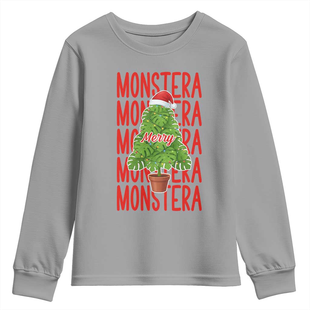 Merry Monstera Youth Sweatshirt Plant Lover Christmas Gift TS12 Sport Gray Print Your Wear