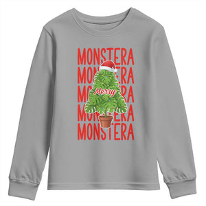 Merry Monstera Youth Sweatshirt Plant Lover Christmas Gift TS12 Sport Gray Print Your Wear
