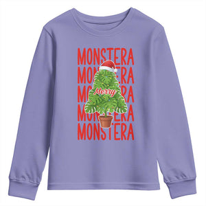 Merry Monstera Youth Sweatshirt Plant Lover Christmas Gift TS12 Violet Print Your Wear