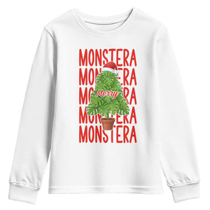 Merry Monstera Youth Sweatshirt Plant Lover Christmas Gift TS12 White Print Your Wear