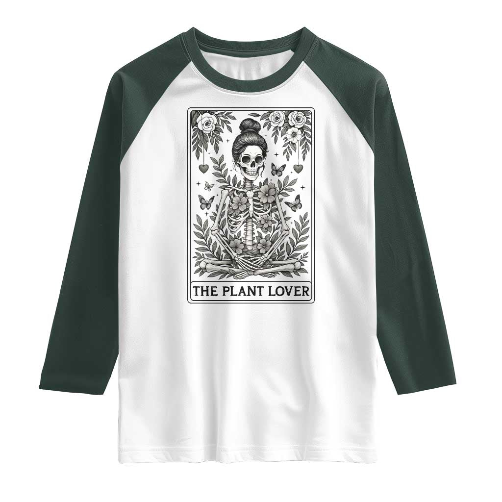 Dark Humor Tarot Card Plant Lover Gift Raglan Shirt TS12 White Dark Forest Green Print Your Wear