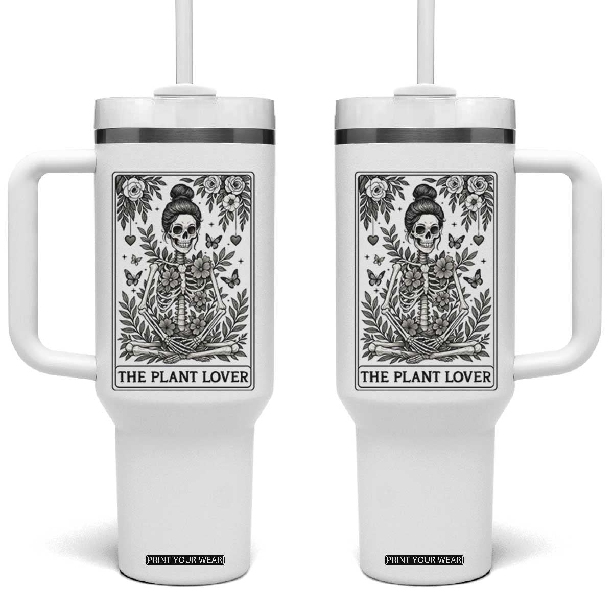 Dark Humor Tarot Card Plant Lover Gift Tumbler With Handle TS12 One Size: 40 oz White Print Your Wear