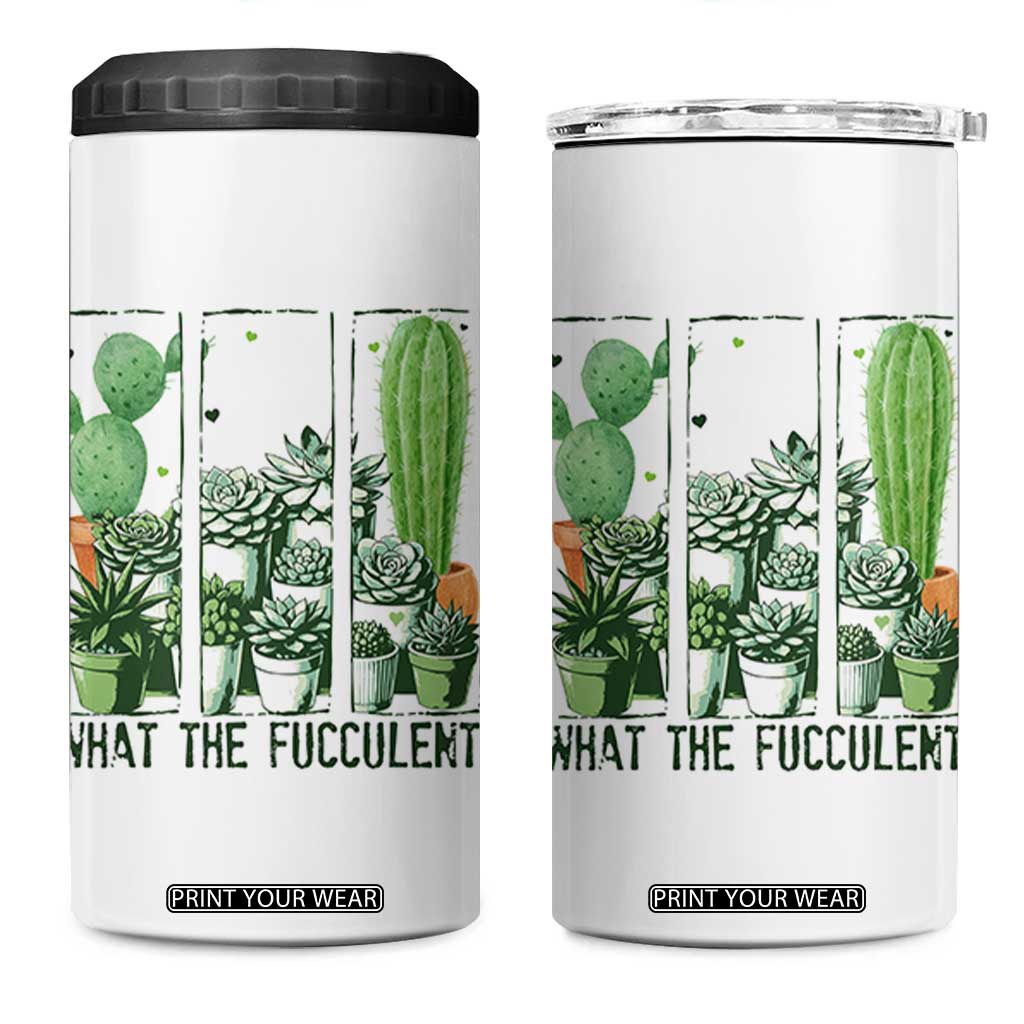 Funny Cactus Plant Lover 4 in 1 Can Cooler Tumbler What The Fucculent TS12 One Size: 16 oz White Print Your Wear