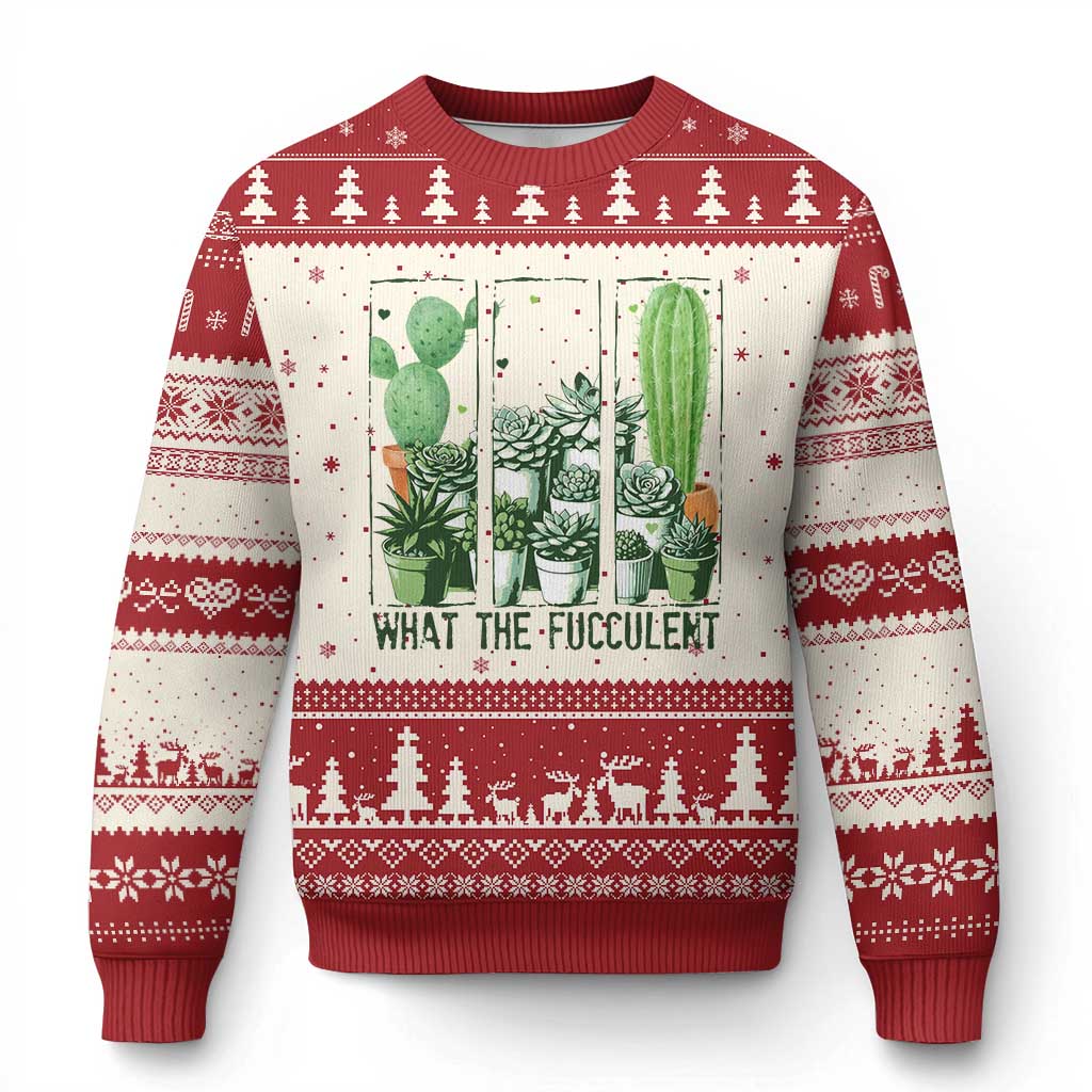 Funny Cactus Plant Lover Ugly Christmas Sweater What The Fucculent - Print Your Wear
