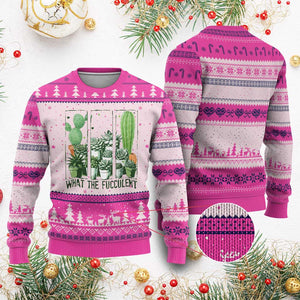 Funny Cactus Plant Lover Ugly Christmas Sweater What The Fucculent - Print Your Wear
