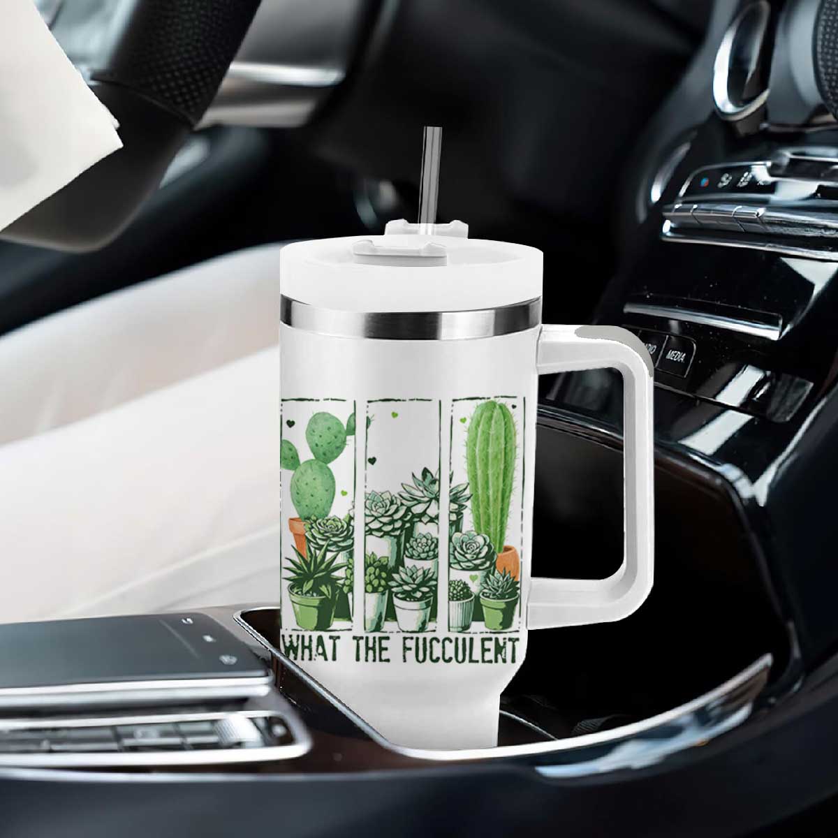 Funny Cactus Plant Lover Tumbler With Handle What The Fucculent TS12 Print Your Wear
