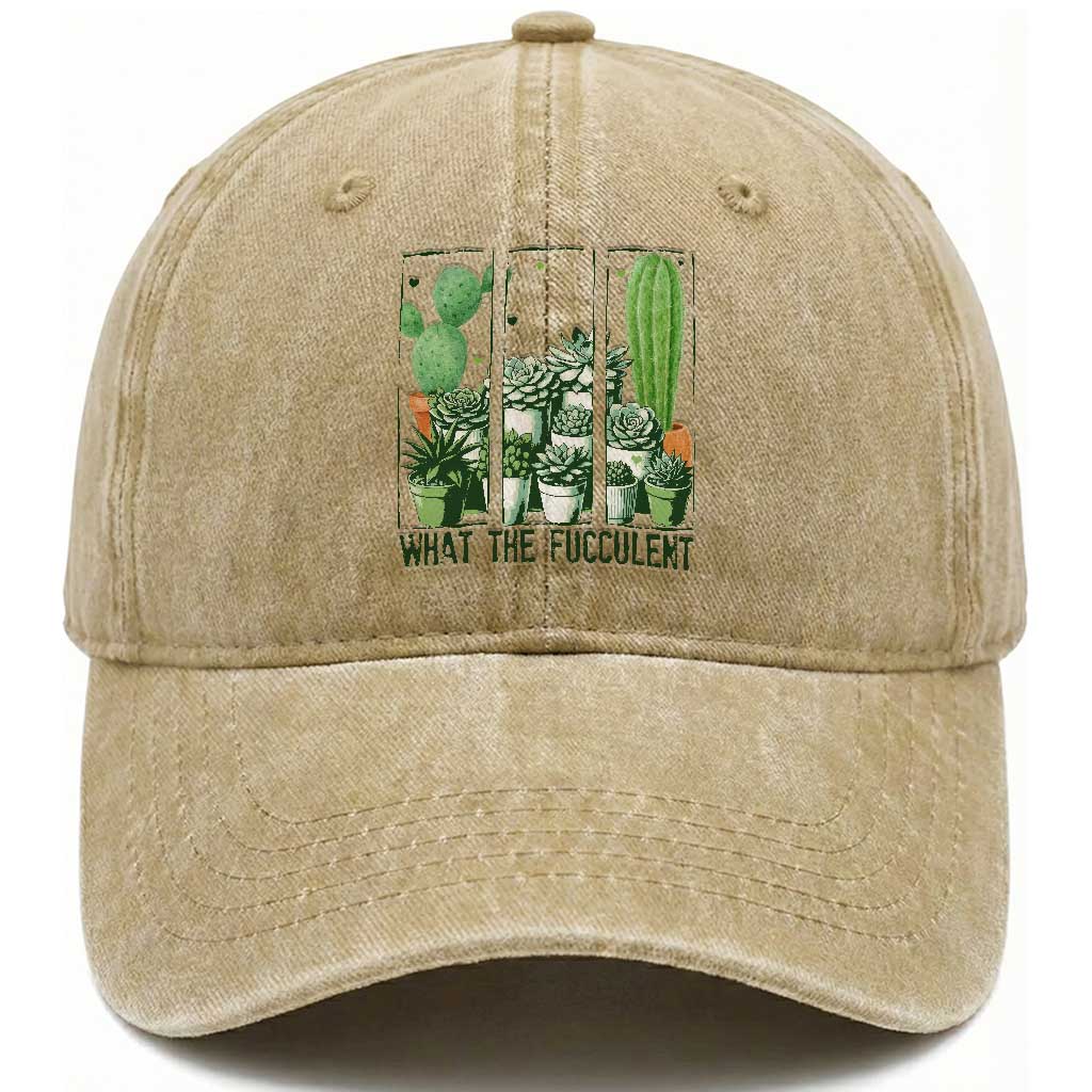 Funny Cactus Plant Lover Washed Cotton Baseball Cap What The Fucculent TS12 Print Your Wear