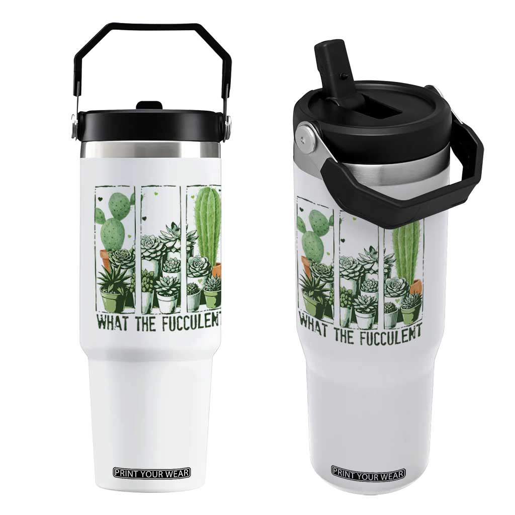 Funny Cactus Plant Lover Flip Straw Tumbler What The Fucculent TS12 One Size: 30 oz White Print Your Wear