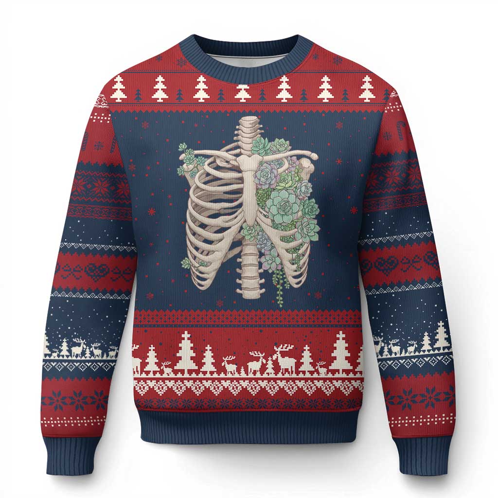 Succulent Body Skeleton Ugly Christmas Sweater Creepy Plant Lover Gift TS12 Navy Red Print Your Wear