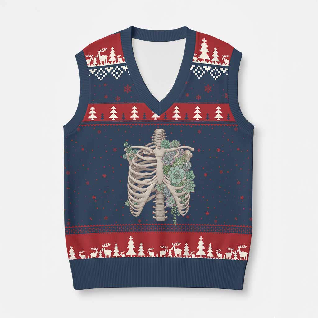 Succulent Body Skeleton V-Neck Knit Sweater Vest Creepy Plant Lover Gift TS12 Navy Red Print Your Wear
