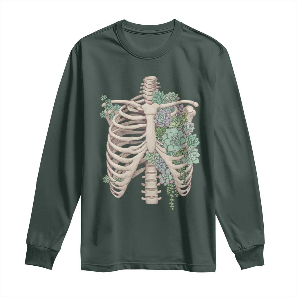 Succulent Body Skeleton Long Sleeve Shirt Creepy Plant Lover Gift TS12 Dark Forest Green Print Your Wear