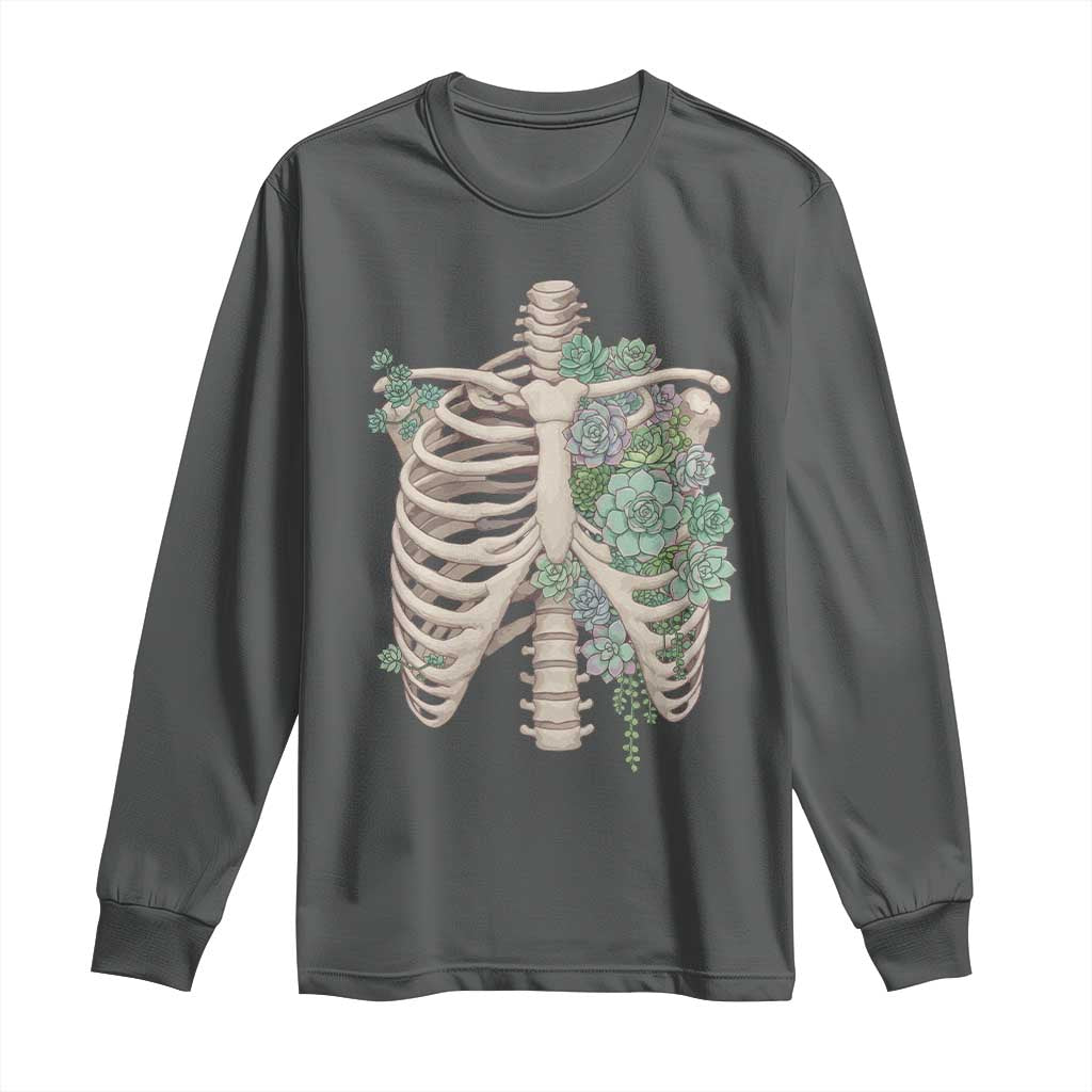 Succulent Body Skeleton Long Sleeve Shirt Creepy Plant Lover Gift TS12 Dark Heather Print Your Wear