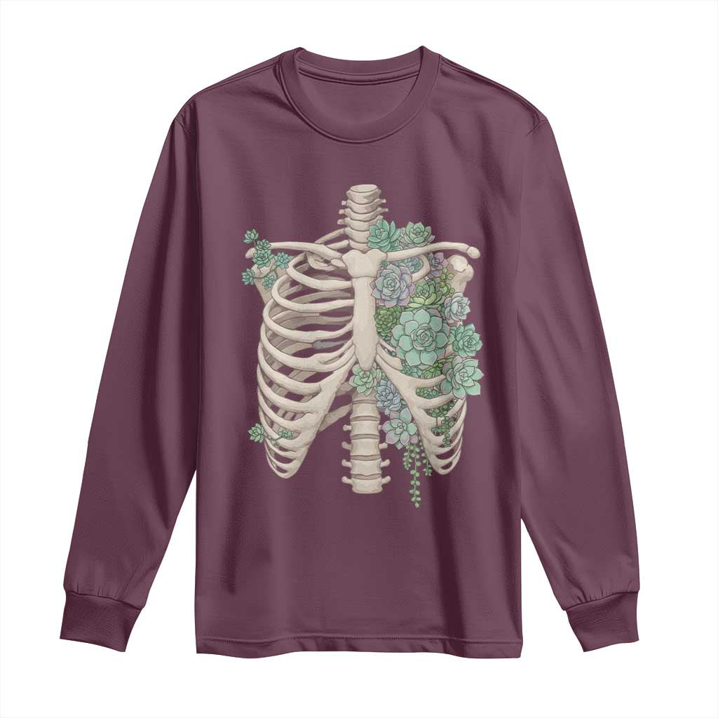 Succulent Body Skeleton Long Sleeve Shirt Creepy Plant Lover Gift TS12 Maroon Print Your Wear