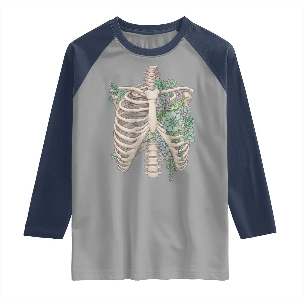 Succulent Body Skeleton Raglan Shirt Creepy Plant Lover Gift TS12 Sport Gray Navy Print Your Wear