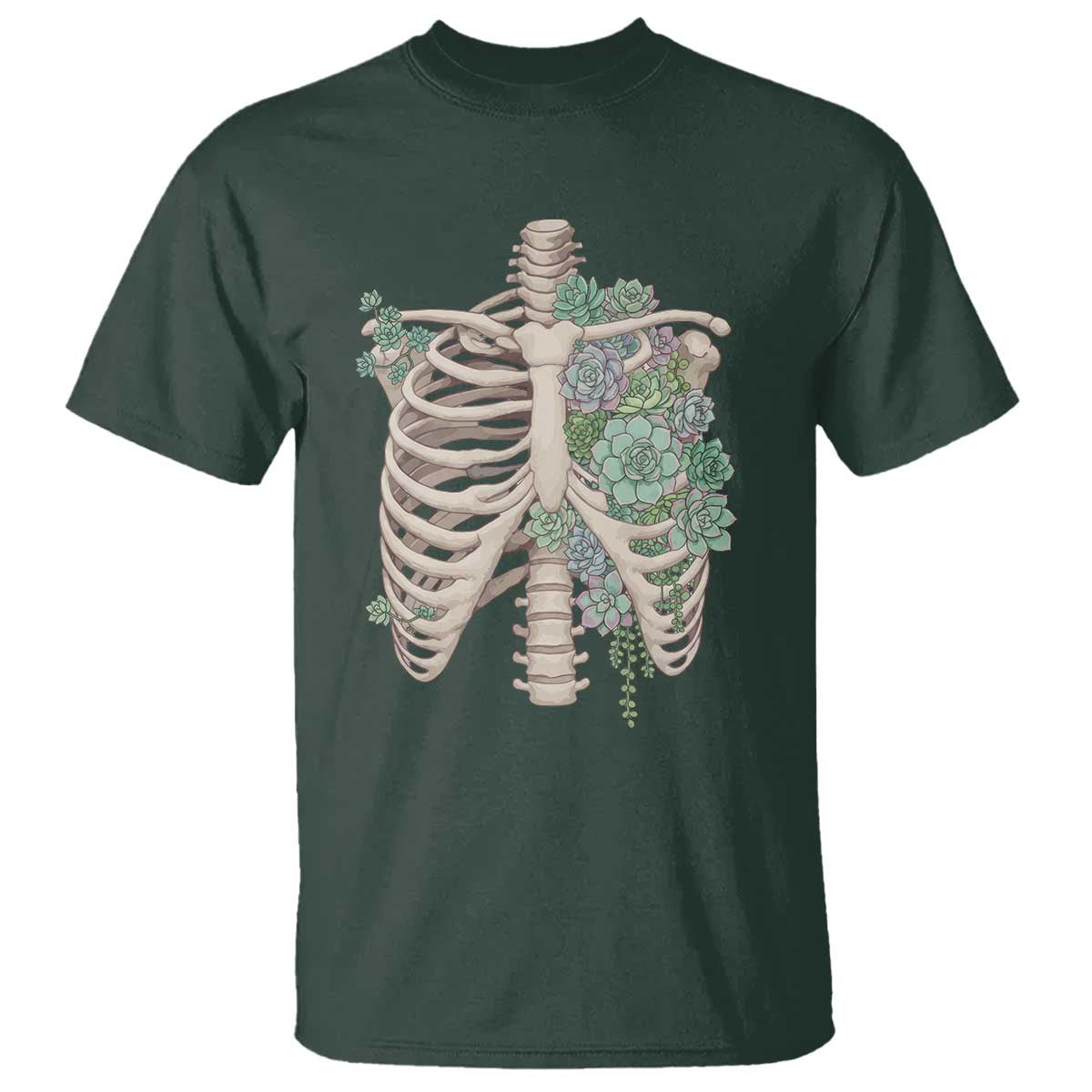 Succulent Body Skeleton T Shirt Creepy Plant Lover Gift TS12 Dark Forest Green Print Your Wear