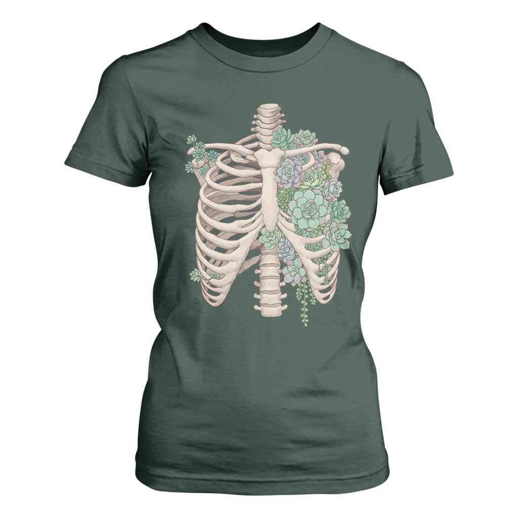 Succulent Body Skeleton T Shirt For Women Creepy Plant Lover Gift TS12 Dark Forest Green Print Your Wear