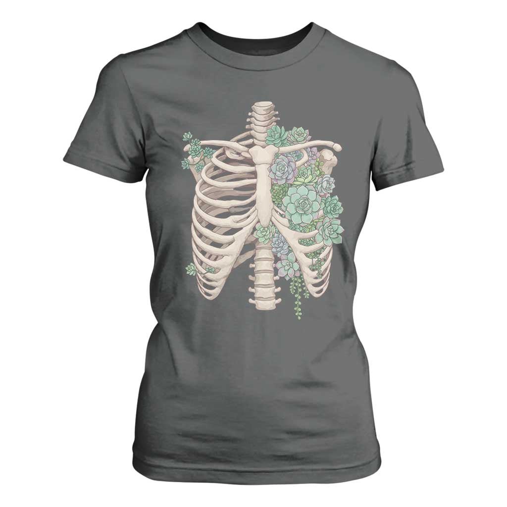 Succulent Body Skeleton T Shirt For Women Creepy Plant Lover Gift TS12 Dark Heather Print Your Wear