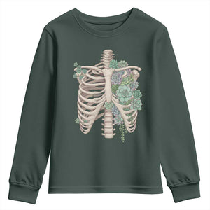 Succulent Body Skeleton Youth Sweatshirt Creepy Plant Lover Gift TS12 Dark Forest Green Print Your Wear
