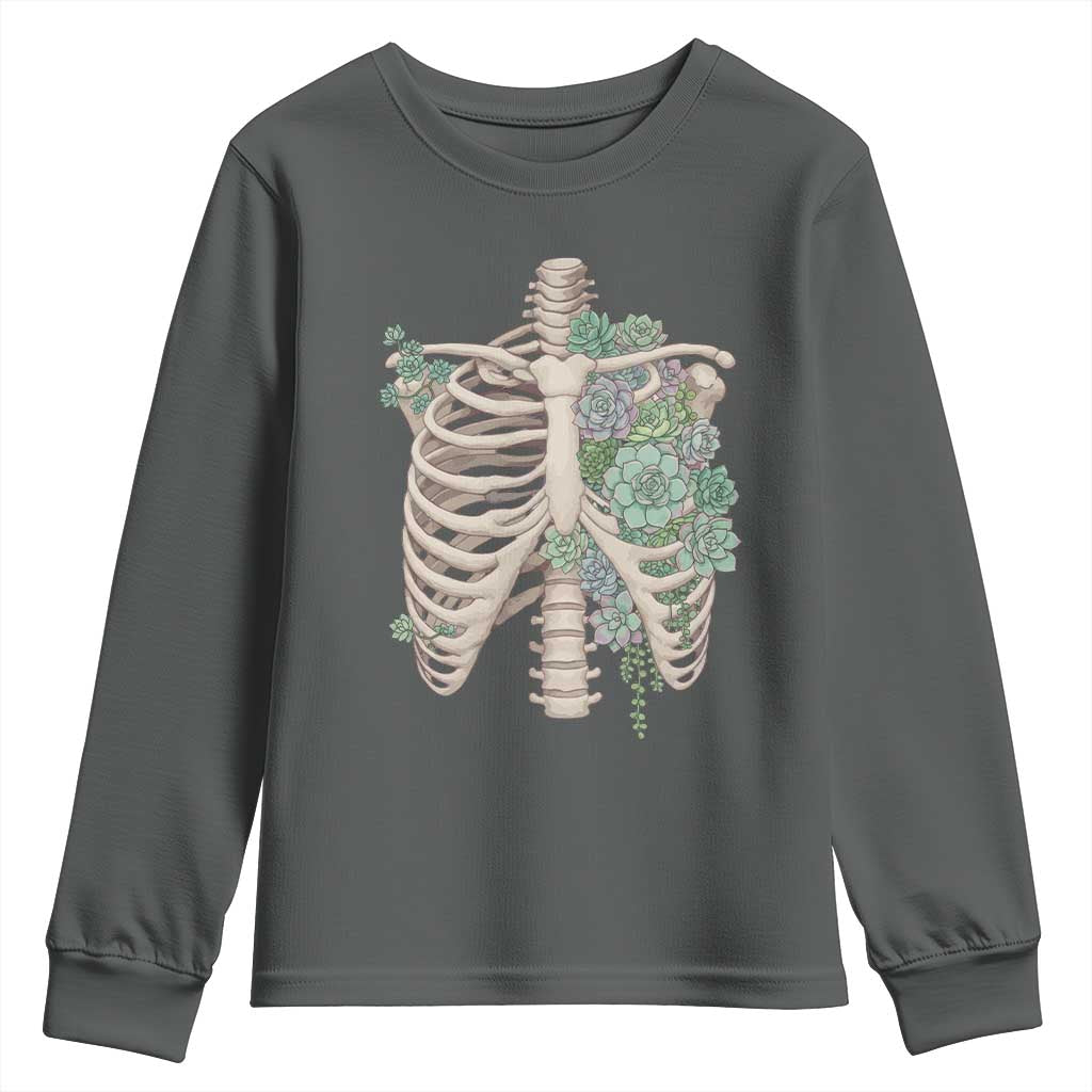 Succulent Body Skeleton Youth Sweatshirt Creepy Plant Lover Gift TS12 Dark Heather Print Your Wear