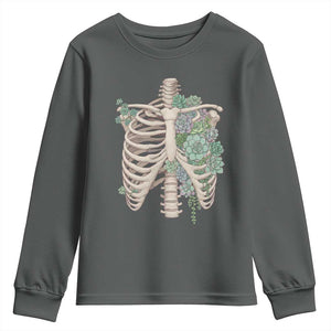 Succulent Body Skeleton Youth Sweatshirt Creepy Plant Lover Gift TS12 Dark Heather Print Your Wear