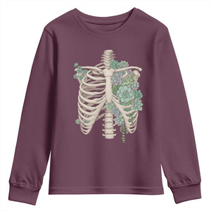 Succulent Body Skeleton Youth Sweatshirt Creepy Plant Lover Gift TS12 Maroon Print Your Wear