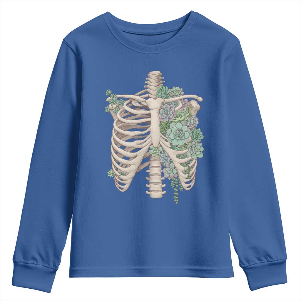 Succulent Body Skeleton Youth Sweatshirt Creepy Plant Lover Gift TS12 Royal Blue Print Your Wear