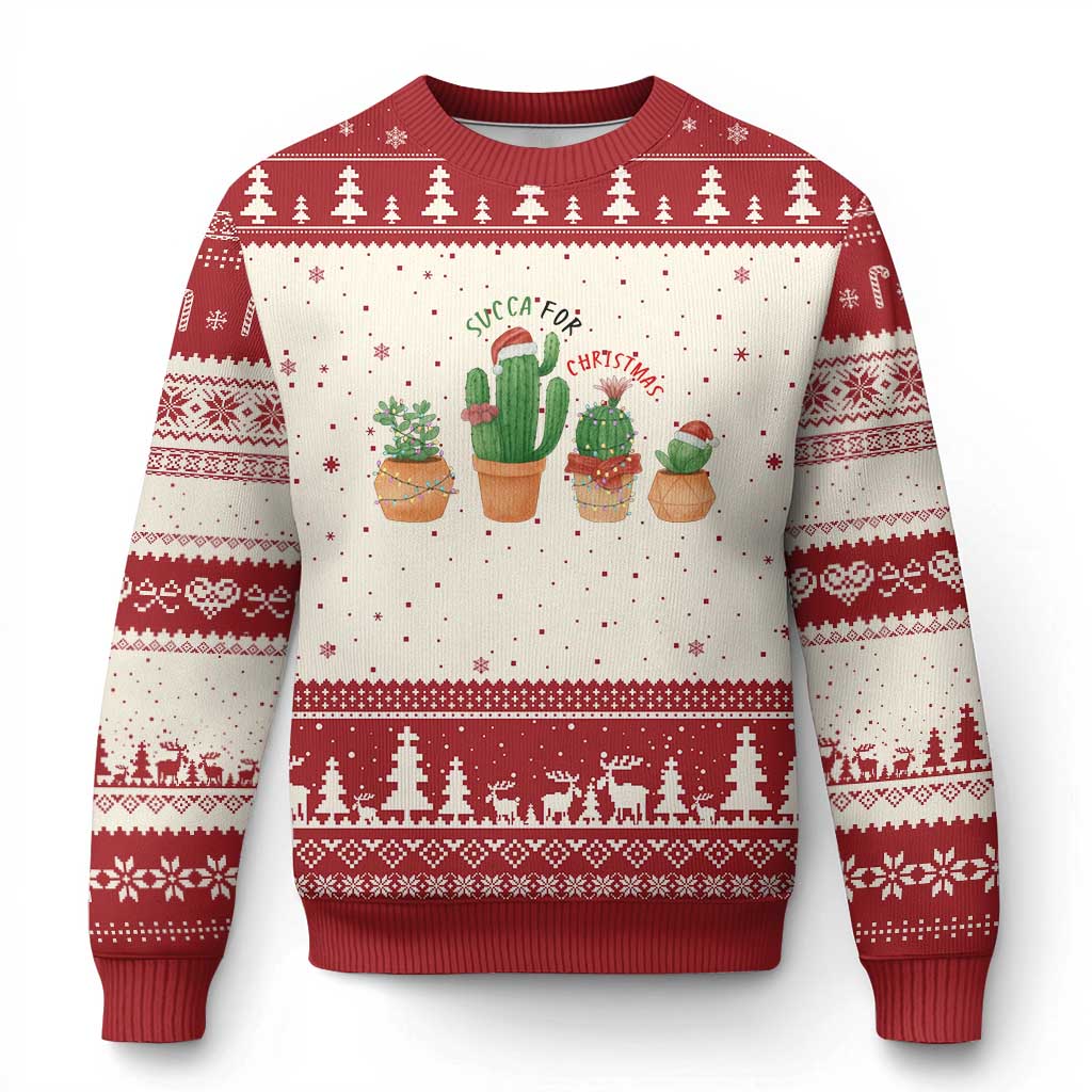 Funny Succulent Plant Lover Gift Ugly Christmas Sweater Succa For Xmas - Print Your Wear
