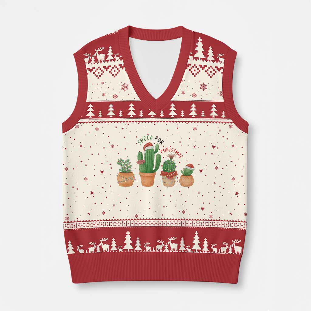 Funny Succulent Plant Lover Gift V-Neck Knit Sweater Vest Succa For Xmas TS12 Beige Red Print Your Wear
