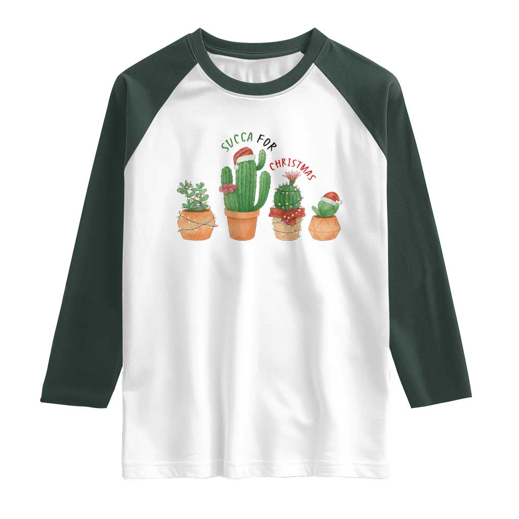 Funny Succulent Plant Lover Gift Raglan Shirt Succa For Christmas TS12 White Dark Forest Green Print Your Wear