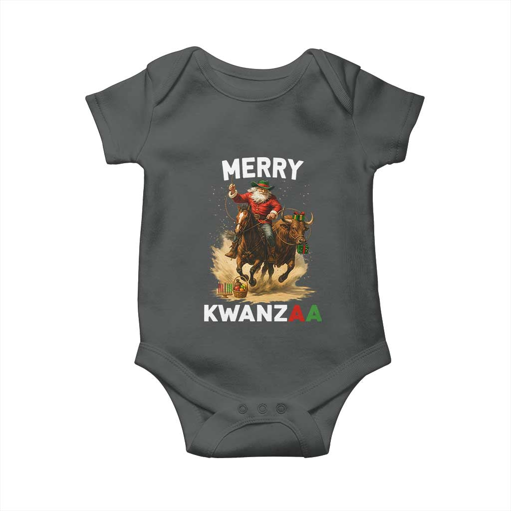 Funny Black Santa Cowboy Baby Onesie Merry Kwanzaa Cultural Pride Gift TS12 Dark Heather Print Your Wear