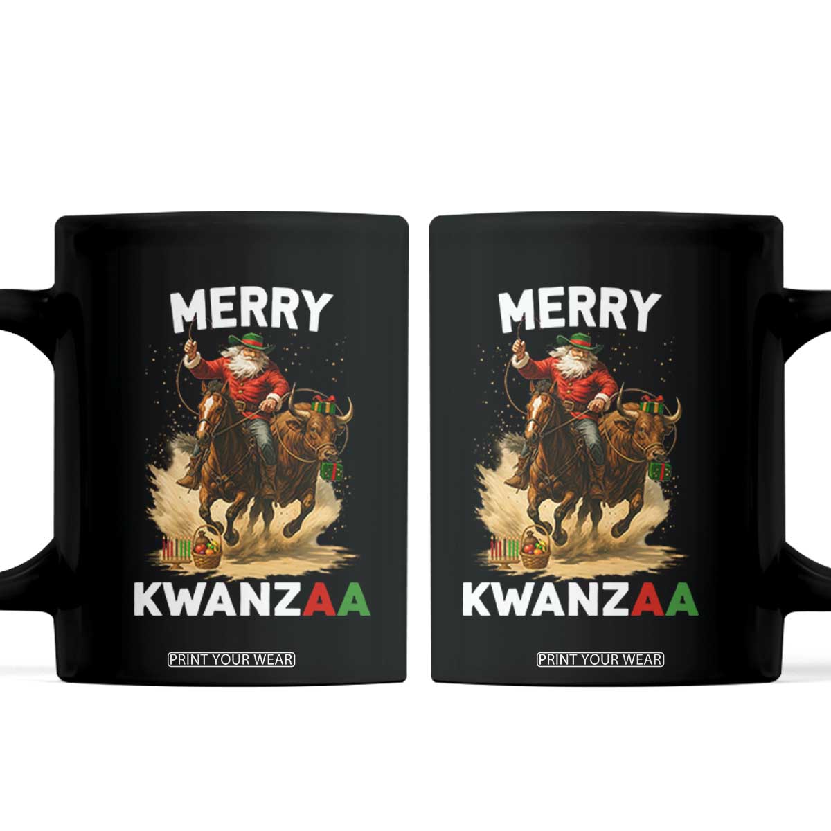 Funny Black Santa Cowboy Coffee Mug Merry Kwanzaa Cultural Pride Gift TS12 Black Print Your Wear