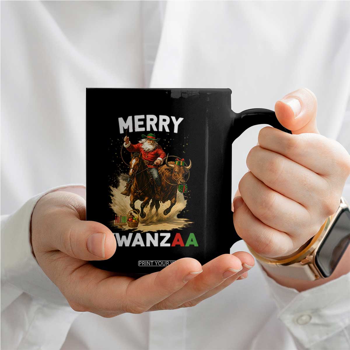 Funny Black Santa Cowboy Coffee Mug Merry Kwanzaa Cultural Pride Gift TS12 Print Your Wear
