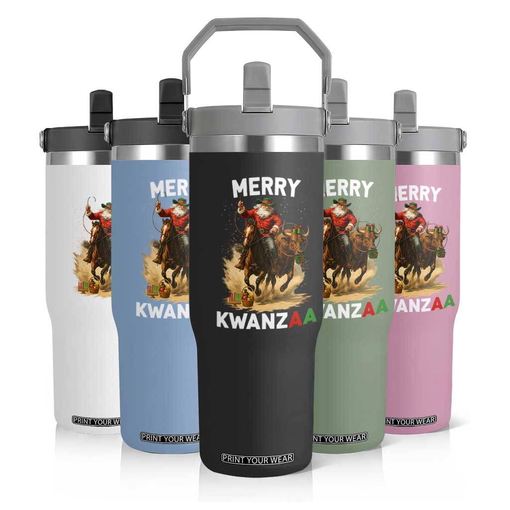 Funny Black Santa Cowboy Flip Straw Tumbler Merry Kwanzaa Cultural Pride Gift TS12 Print Your Wear